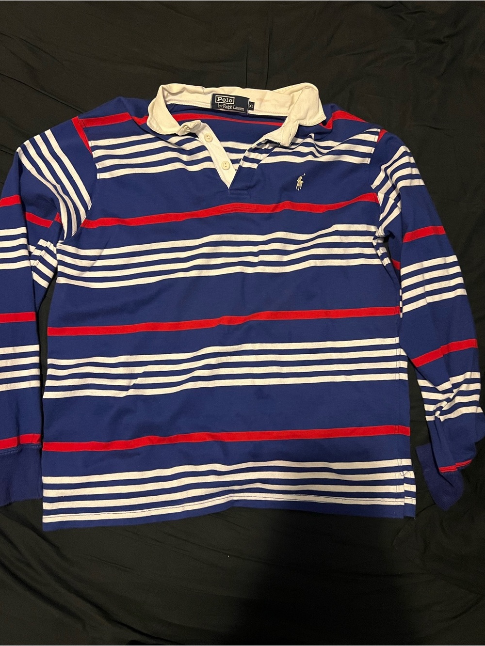 Polo by Ralph Lauren Blue, White & Red Striped Rugby Shirt